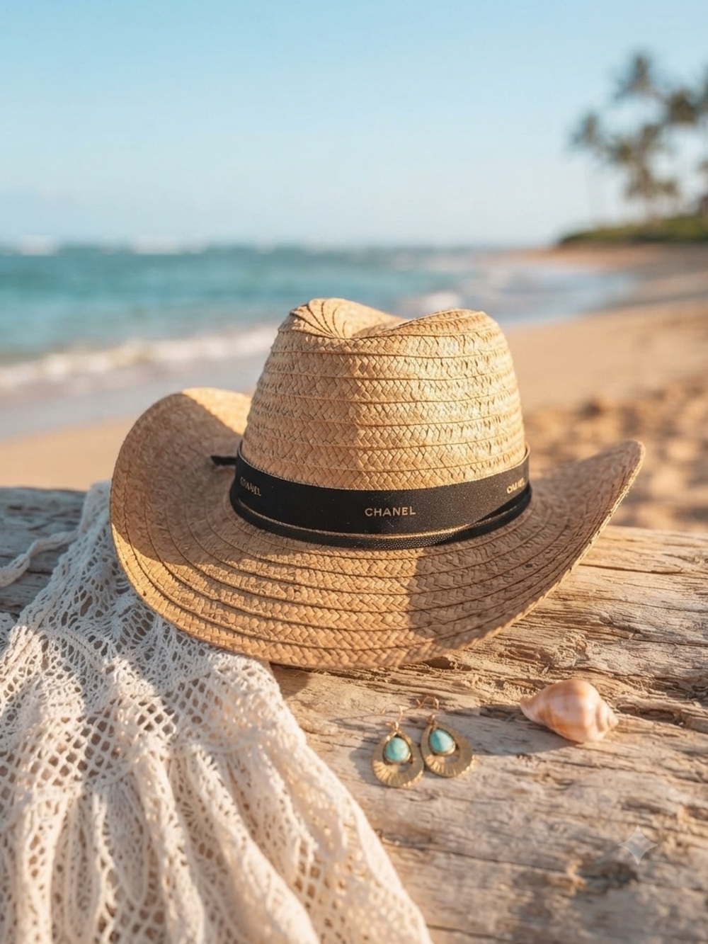 Trendy boutique Tan Straw Fedora with Black Band - Picture 2 of 2